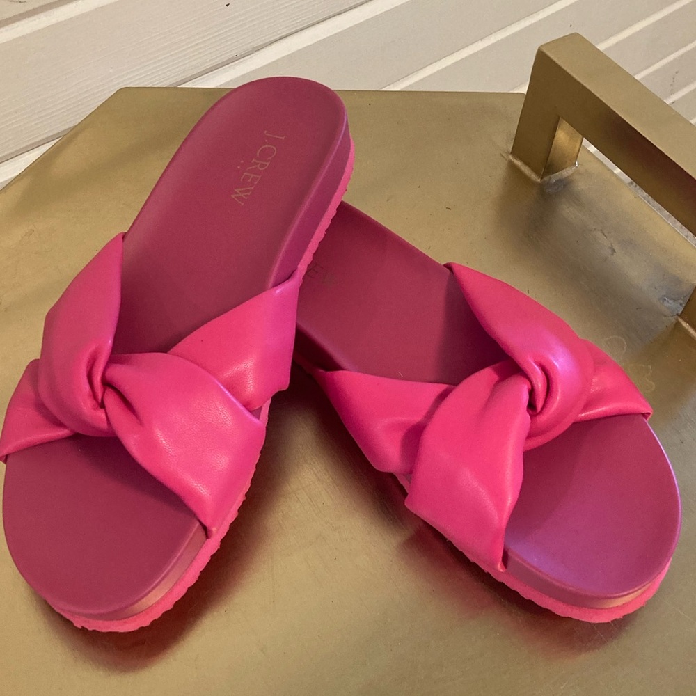 J. Crew Cross-strap Pool Slides Sandals Flashback Fuchsia Pink